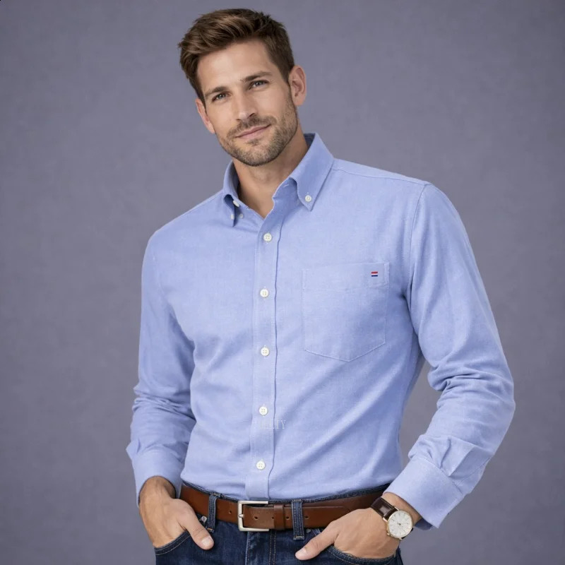 Mens 100 Cotton Smart Casual Shirt Long Sleeve Plaid Oxford Solid Color Print Regular Fit Dress Oversized 6XL 260209