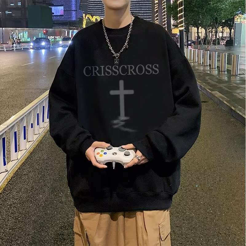 Men's Sweatshirts Cross Oversize Autumn Trendy Top Stylish Youth Menswear Cool Student High Street Chic Style c3