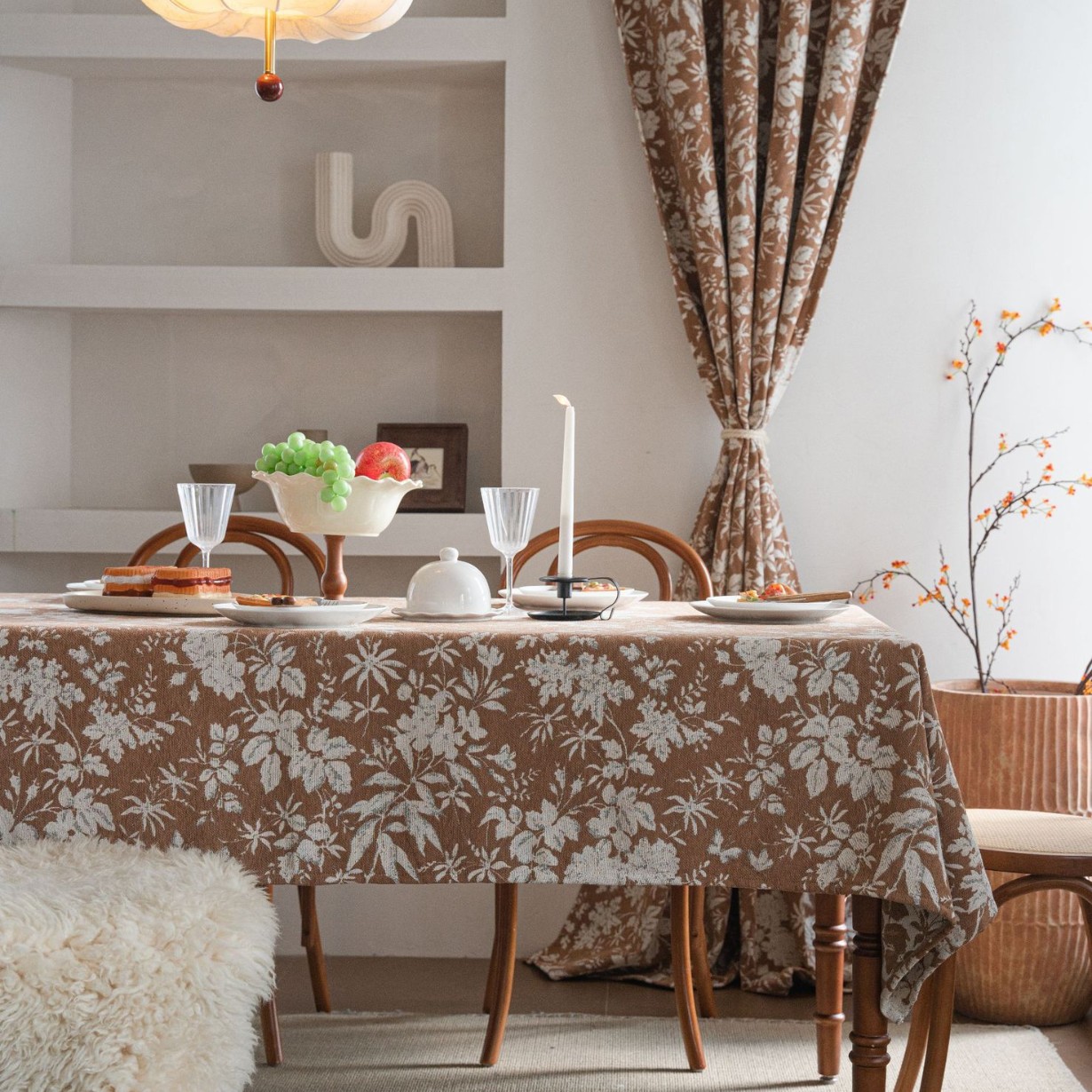 French Vintage Chenille Botanical Tablecloth Jacquard Cover Cloth Tablecloth Atmosphere-image-1094942103