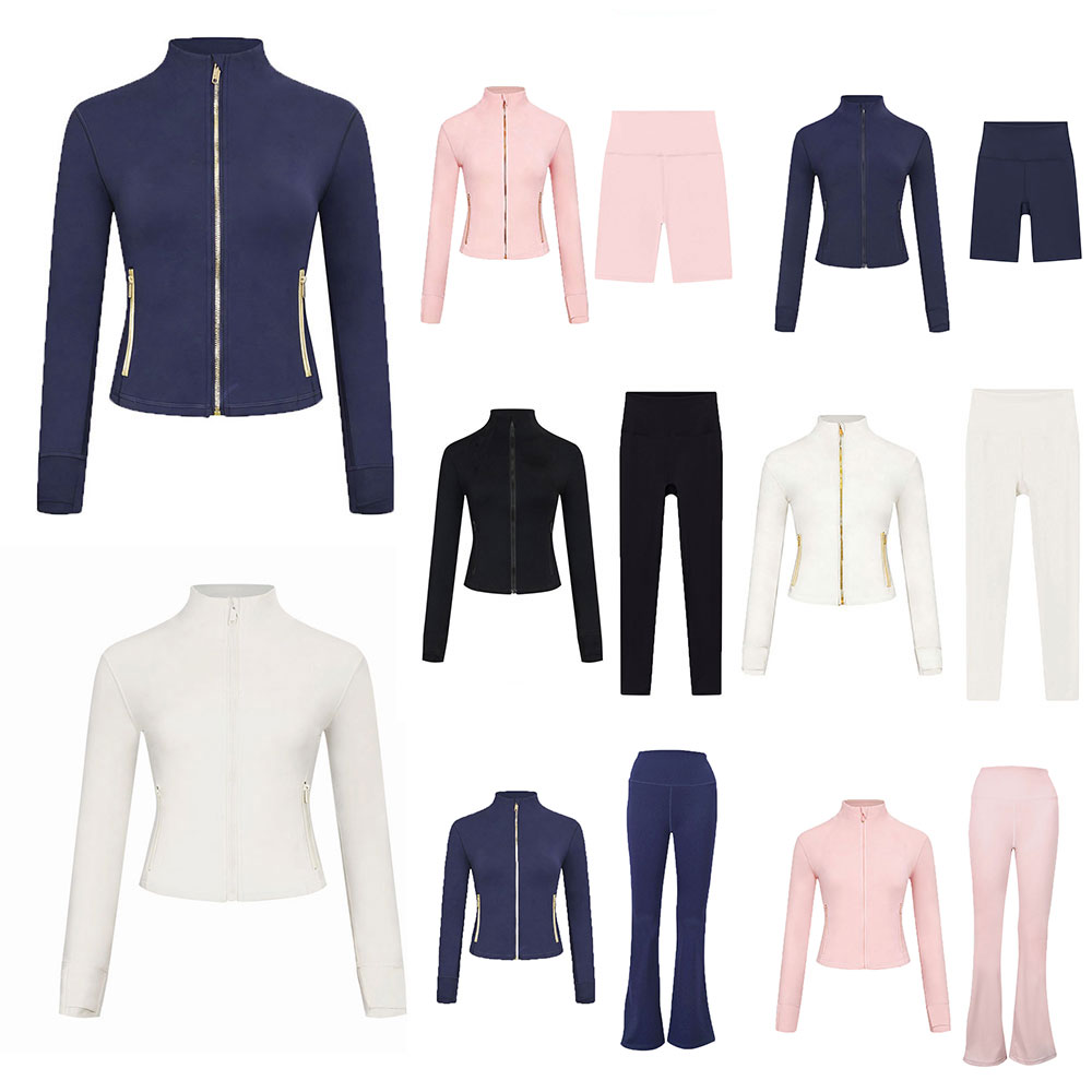 2Pc Gym Set Cropped Jacket Gym Clothe Woman Crop Jacket Women Leggings Run Short Workout Outfits Fitness Leggings for Woman Designer-image-1094913753