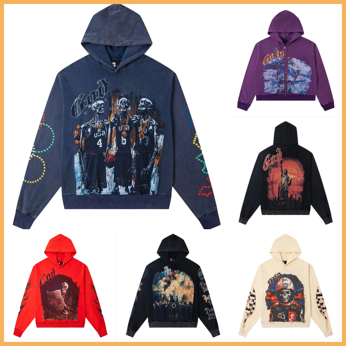 Men Women Cartoon Print Vintage Hoodies Cotton Zip Sweatshirt American Hip Hop Streetwear Daily Sports Unisex High Quality Fall Winter Casual Hoo