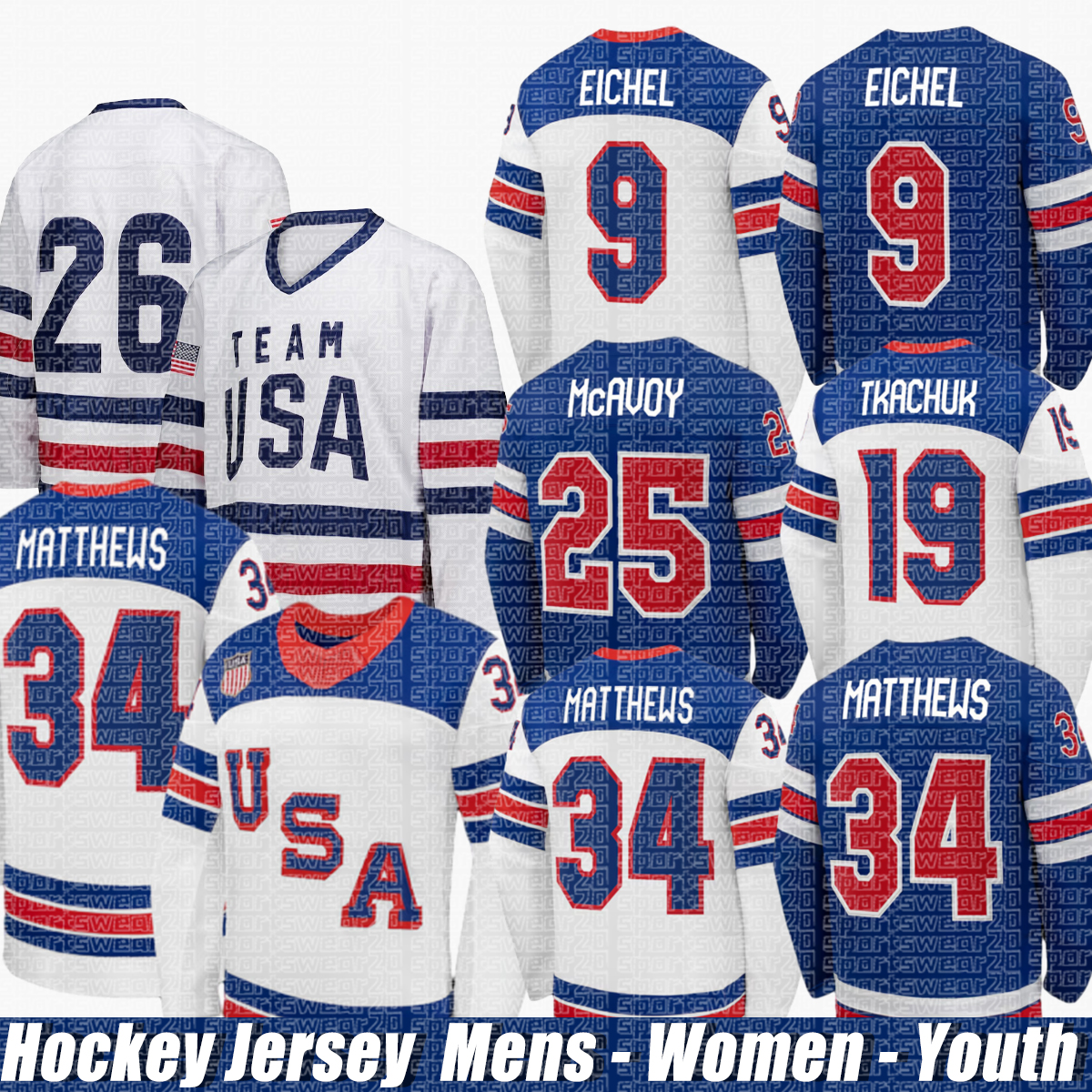 team USA Hockey Jerseys 2026 #34 Auston Matthews Jersey 4 Nations hockey jersey Olympices Jersey #19 Matthew Tkachuk Jack Eichel Quinn Hughes Jer-image-951333177
