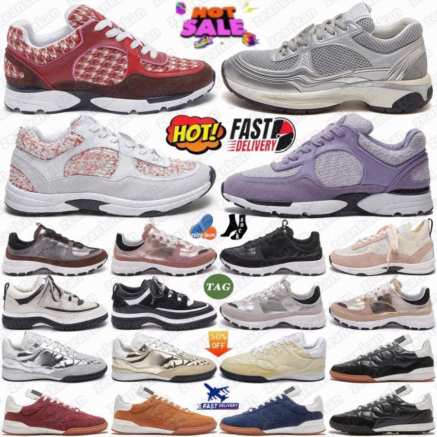 Designer Tweed Embossed Shoes Sneakers Women suede gold Laminate Runner leather low top trainer classic calfskin Sneaker white black grK8X7#-image-965427409