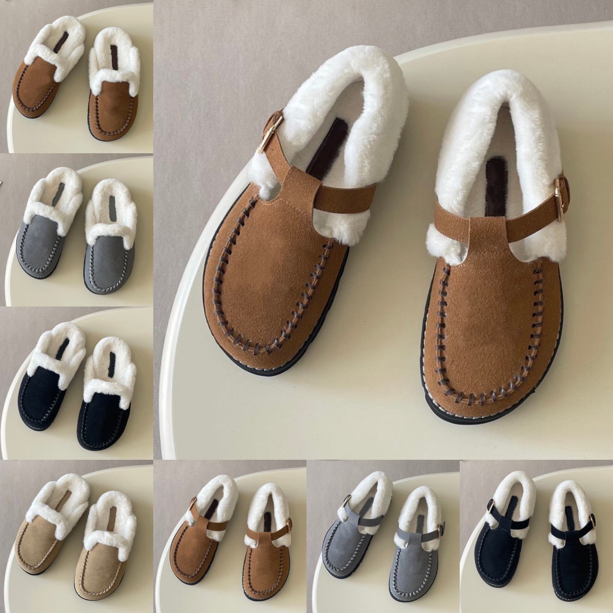 Clog Men Women Luxury Designer Sandals Furry Slippers Fashion Suede Brown Black Dark Grey Beige Lady Clogs Casual Lady Buckle Strap Slides Flip Flop