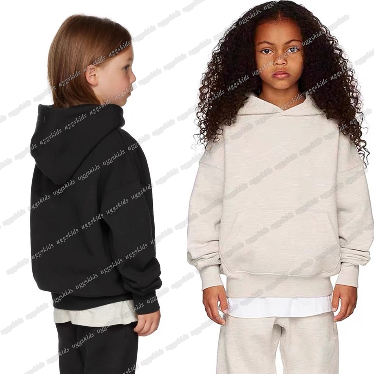 Kids Essential Hoodie Boys Girls Pants Oversize Loose Classic Flocking 3D Letter Pullover Skateboard Baseball Fleece Clothing Set Trousers Black-image-1095243359