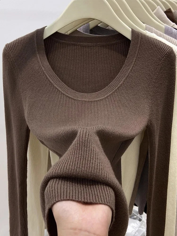 Zjaiss Solid Color O-neck Knitted Pullovers 2026 Womens Autumn Winter Slim Fit Sweater Soft Warm Simple Base Layer Top 260129BJ