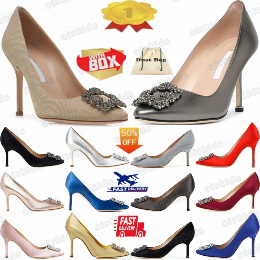 designer heels hangisies shoes Women high heel Pointed Toe Satin leather Rhinestone Buckle Lady Pumps Womens Wedding white black pink bUSqx#-image-971864534