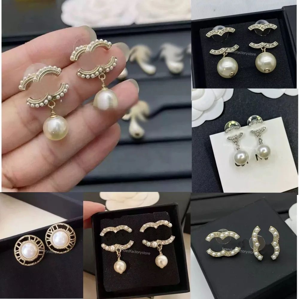 Designer Boucle d'oreille Boucles d'oreilles Femme pour Stud Luxe Designer Lettre Goujons Femmes Ronde Diamant Cristal Perle Mode Bijoux De Maria
