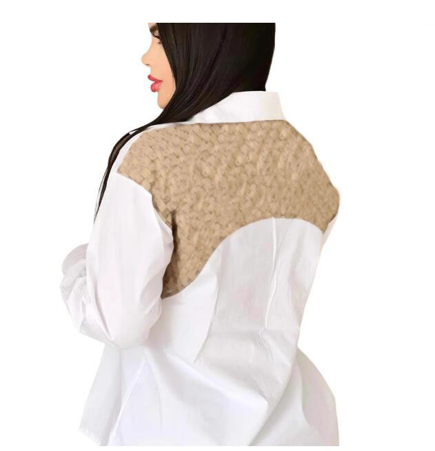 Chemises d'été bloquées de couleur, chemisiers amples et décontractés brodés à la mode pour femmes, chemise à panneaux de tempérament