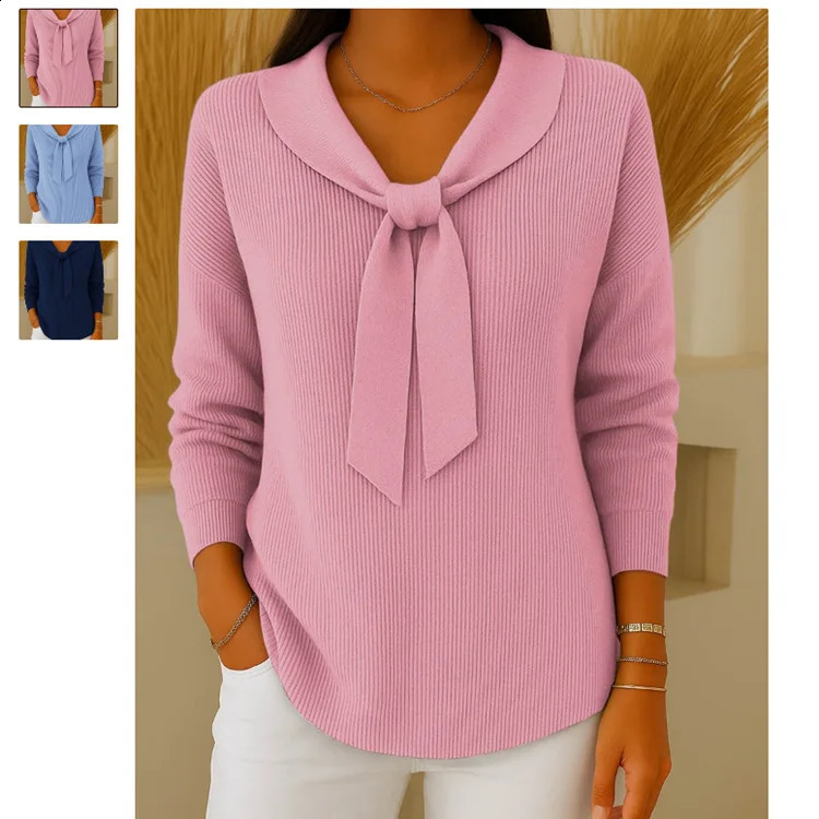 Womens Sweater 2026 Knitted Bow Sweater Autumn And Winter Solid Color Womens Knitted Sweater Womens Sweaters And Pullovers 260129BJ