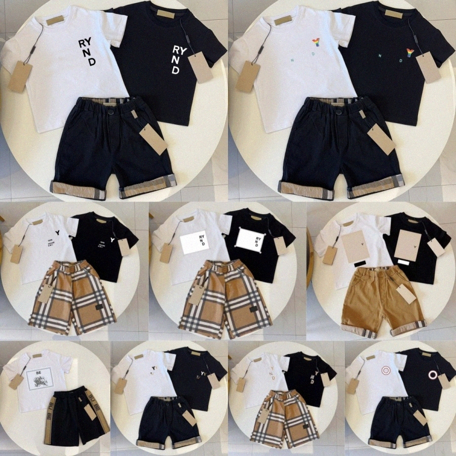 Kids Clothes Sets Summer Toddlers Suits Boys Girls Short Sleeved T-shirts Shorts Bear Printed Letter Baby Clothing Tops Striped Tees Children You-image-1094975459