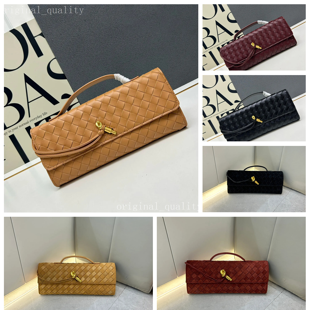 Sac de soirée en cuir tissé Intrecciato à pochette longue de styliste avec poignée, sacs à main à fermeture à nœud à Texture métallique