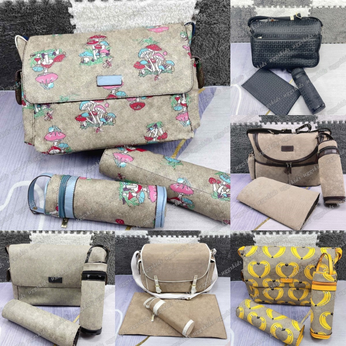 Designer diapers Mom Bags 3 set Waterproof Diaper bag Baby Zipper Brown black plaid print bag-image-1094978795
