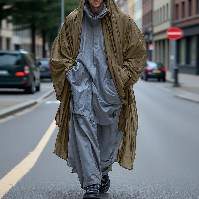 INCERUN Style Trench Solid Hooded Long Sleeve Casual Coats Men Oversize Open Stitch Fashion Male Windbreaker Streetwear 260209