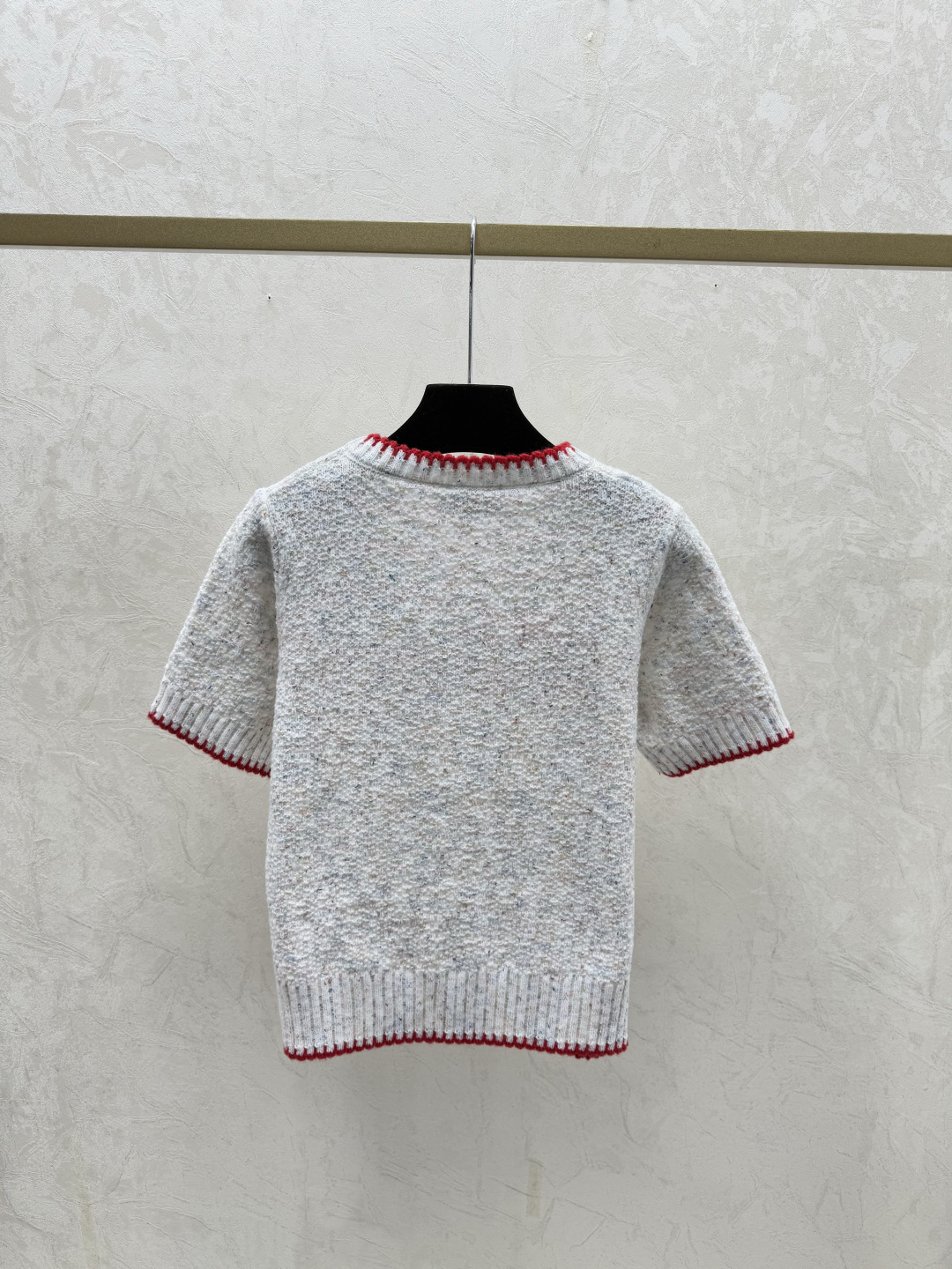 T-shirt chic en coton mélangé côtelé à col en V pour femme