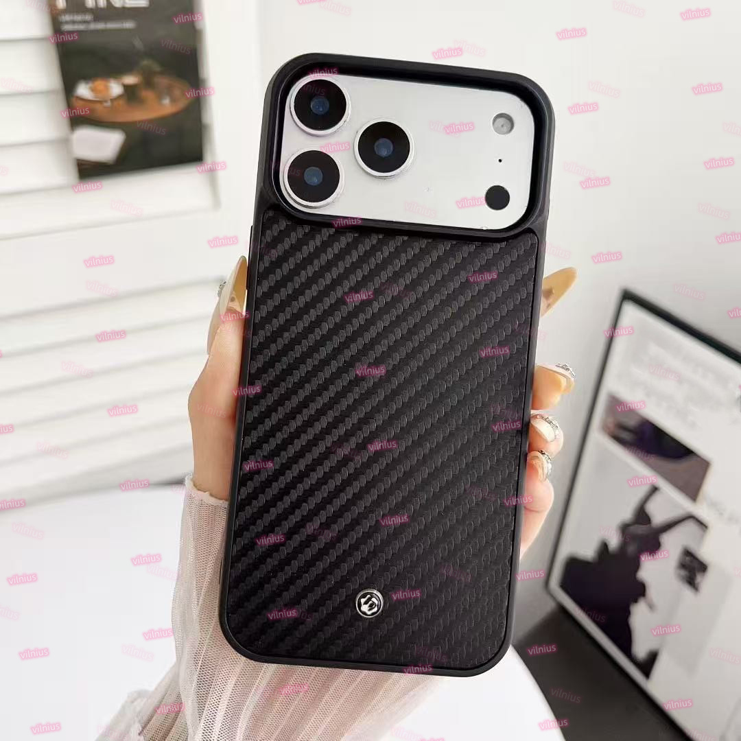 Carbon Fiber Litchi Pattern Leather Phone Case Designer M B for IPhone 17 Air 17 Pro 17 Pro Max16 Pro Max15 14 Plus 13 12 pro Max Slim Luxury Protec