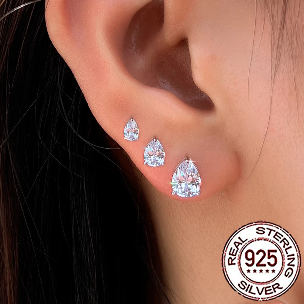 QooLady S925 Sterling Silver Shiny Cubic Zirconia Water Drop Stud Earrings for Women Trendy Party Jewelry Accessories Gift SE127 260202