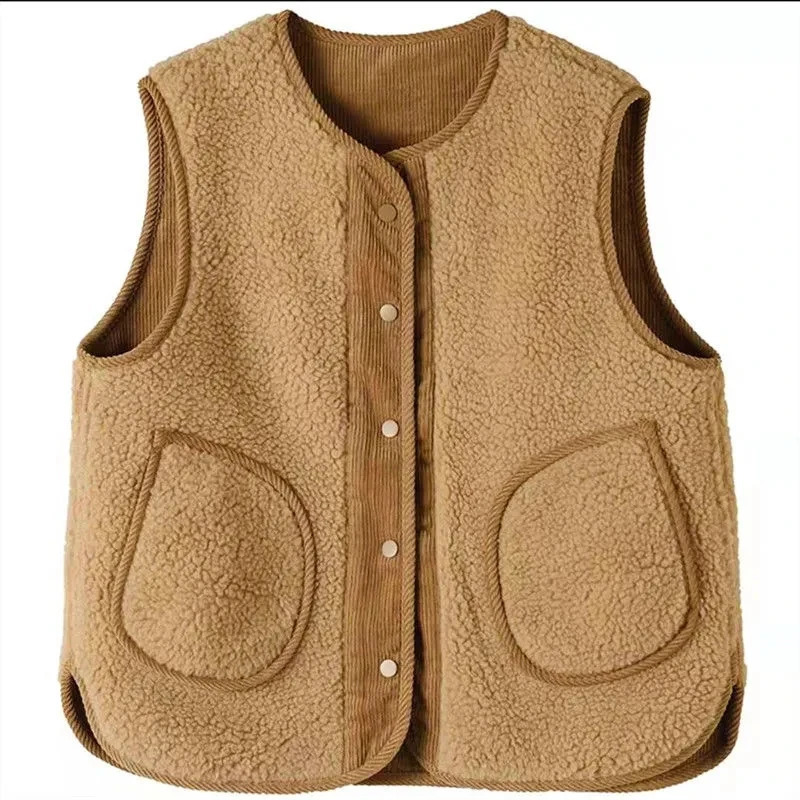 double-sided wear waistcoat female autumn winter literary loose sleeveless corduroy reversible coat 260129BJ
