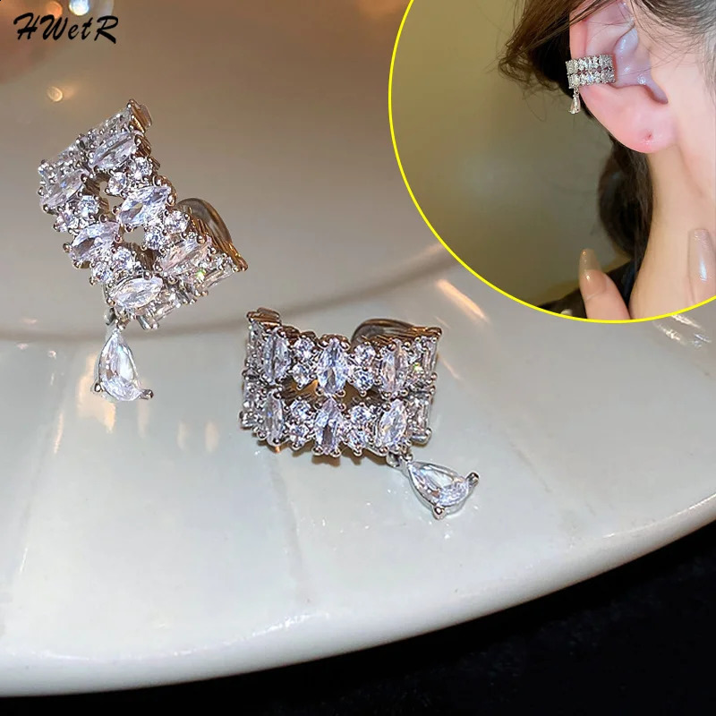 Double couche en forme de C cristal Zircon boucles d'oreilles manchette strass pas de perçage gouttelette d'eau pince boucle d'oreille Simple pin