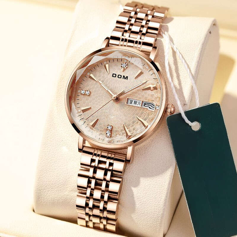 Fashionable Small Gold Watch, Minimalist Luxury Niche Quartz Ladies' Watch with Night Light and Water Resistance
