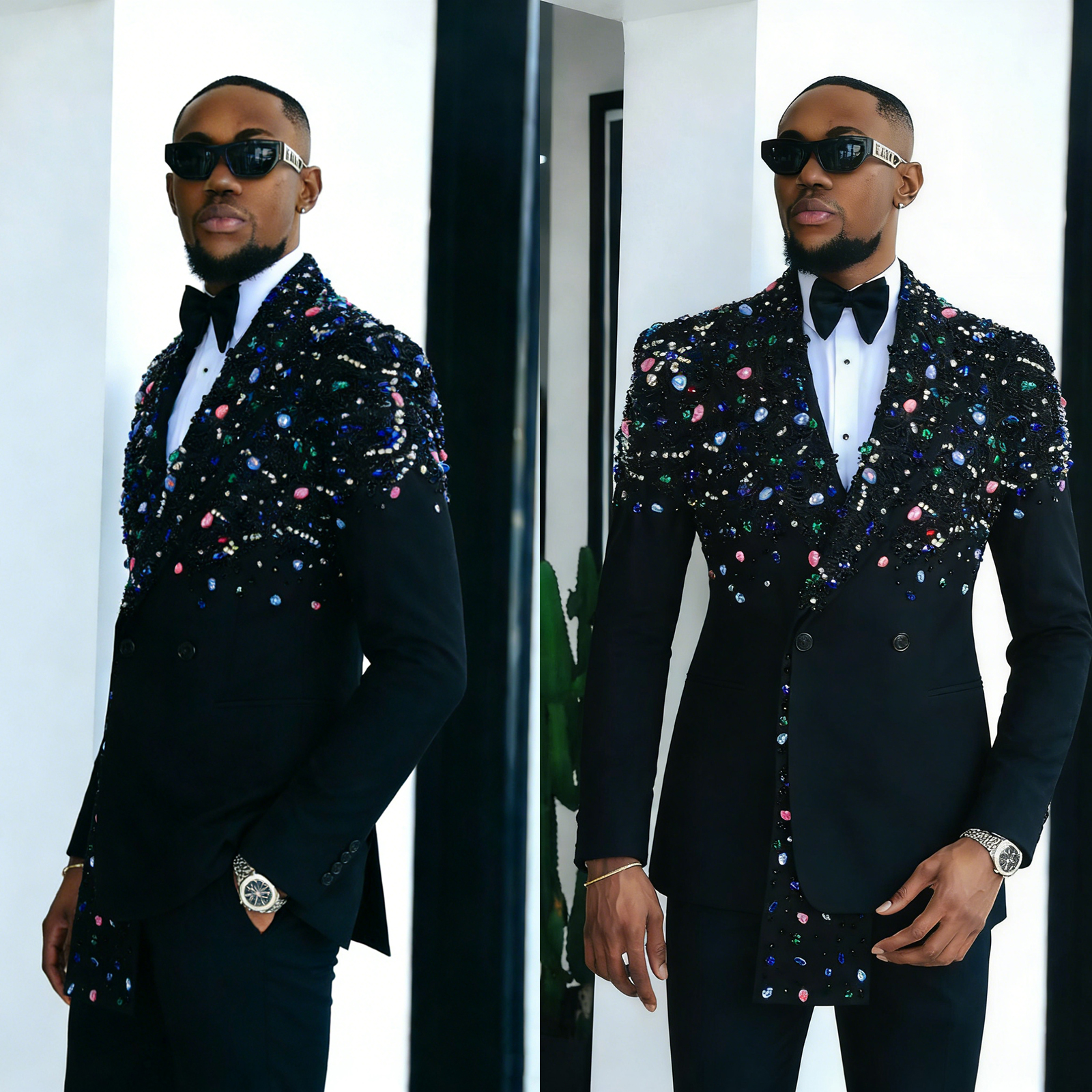 Costume de marié personnalisé avec perles colorées, 2 pièces, Tuxedos de mariage, tenue de soirée formelle, vêtements masculins