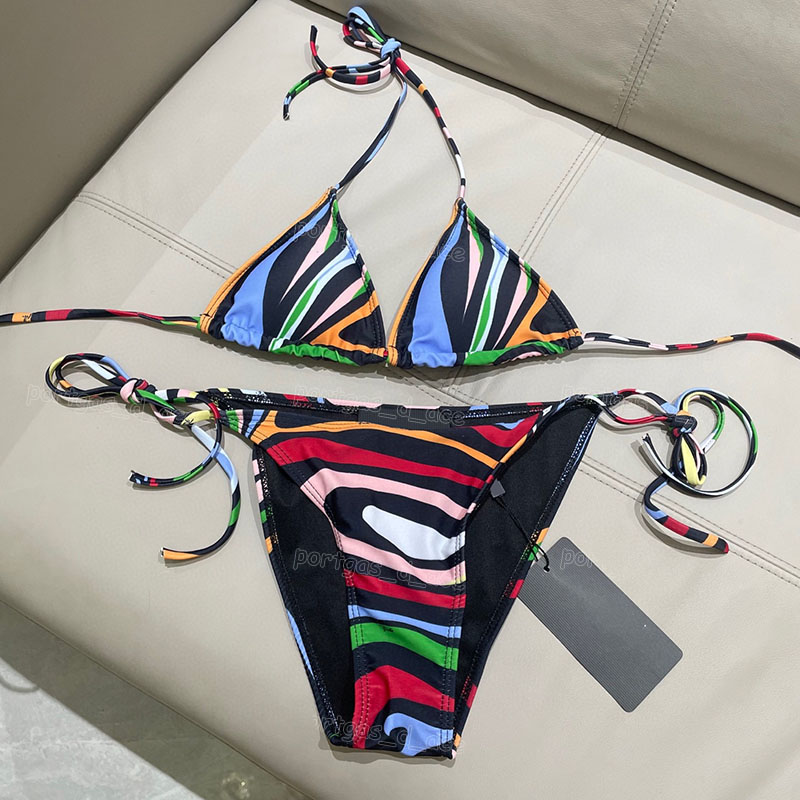 Imprimés mixtes femmes plage soutiens-gorge slips Bikini ensemble concepteur licou maillot de bain à découpe été vacances Yacht maillots de bain