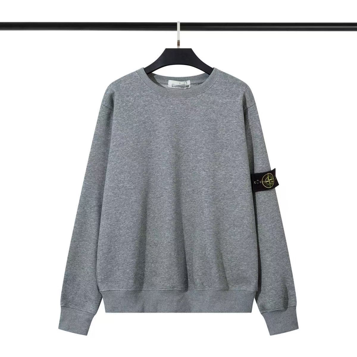 Men'S Solid Color Asian size Long-Sleeved Sweater Spring and Autumn Cotton Loose Comfortable Stone Sleeve Label Men and Women'S Sweater