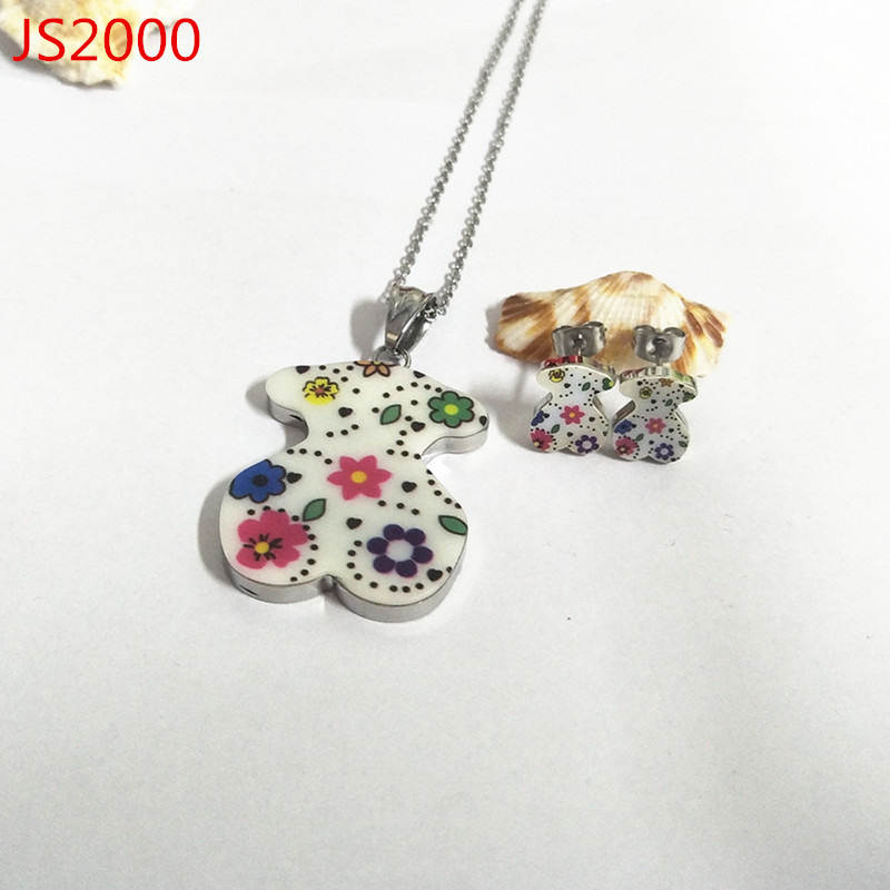 Hot Fashion Women Girls Silver Gold Stainless Steel Span Bear Cartoon Animal White Shell Color Pendant Earrings Jewelry-image-1095256022