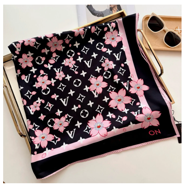 Cherry motif jacquard weave Women LoissVuton Slik Scarf Woman Printed embroidery Designer Shawls f Silk Winter Print Foulard Satin Square Head Scarv