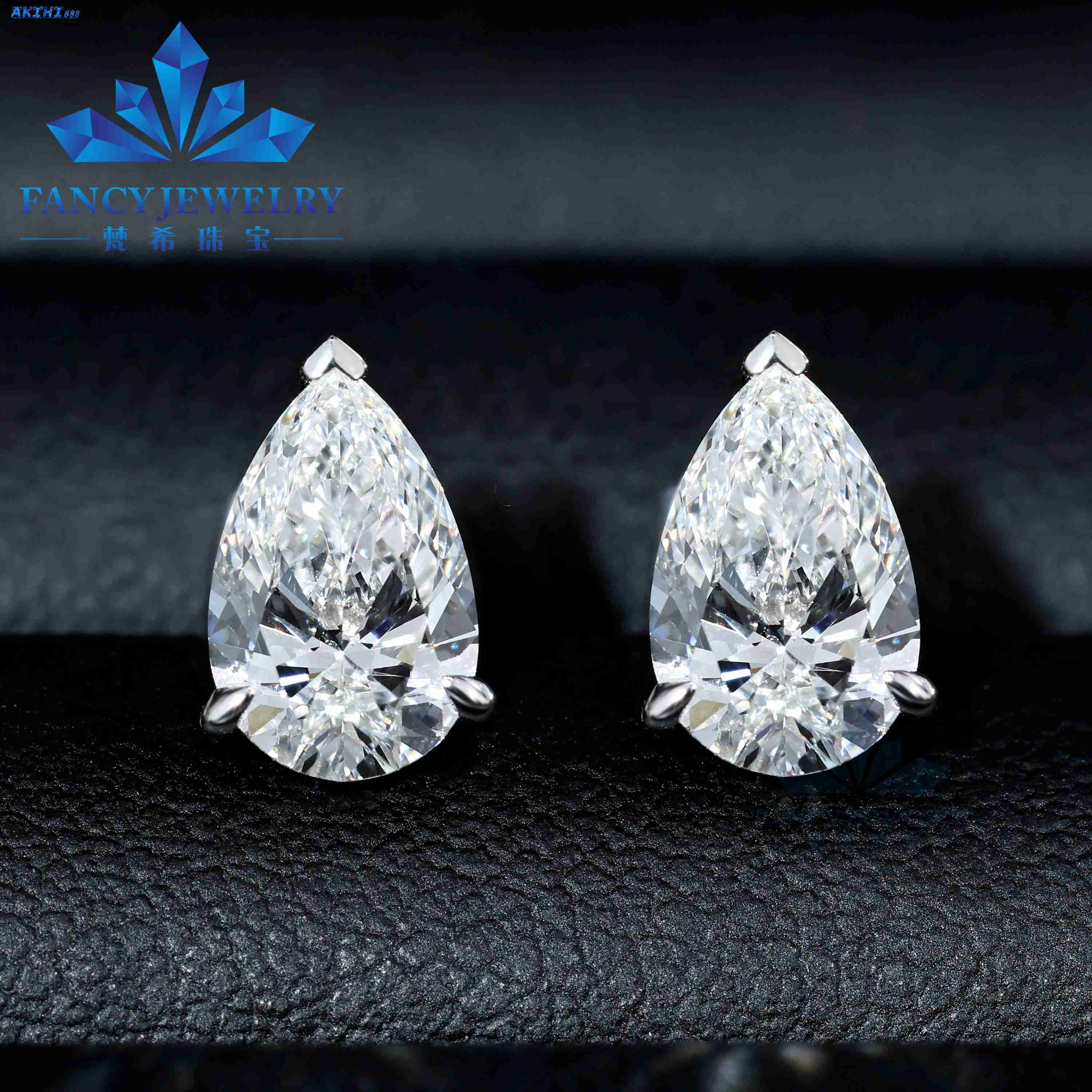 Certificate 14K Solid Gold 3 Prong Earring Set 1ct D VS Pear Cut HPHT CVD Lab Diamond Stud Earrings