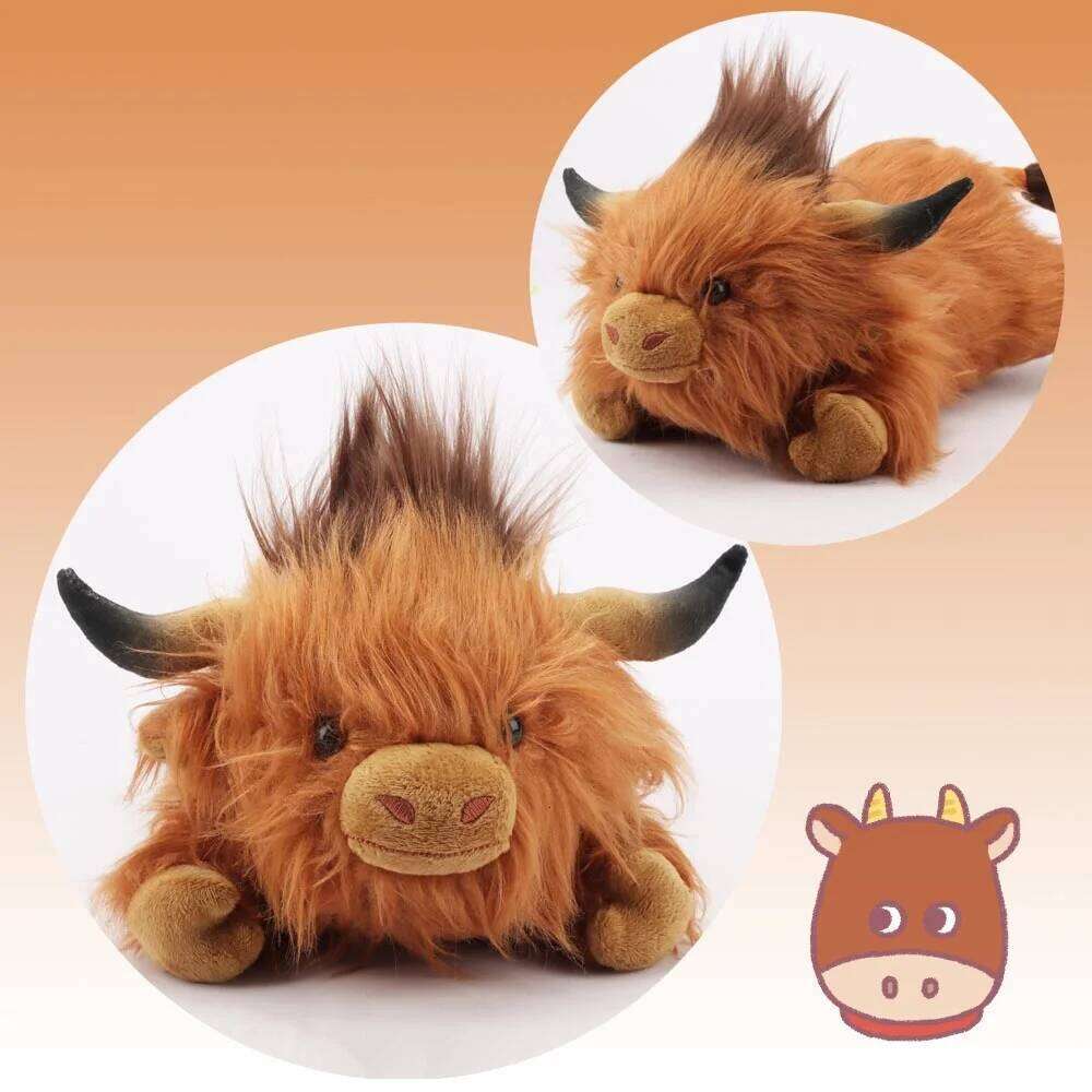 32cm Simulation Animal Doll Soft Stuffed Lying Highland Cow Plush Toy Kawaii Kids Xmas Gifts Home Decor H260224-image-1095366962