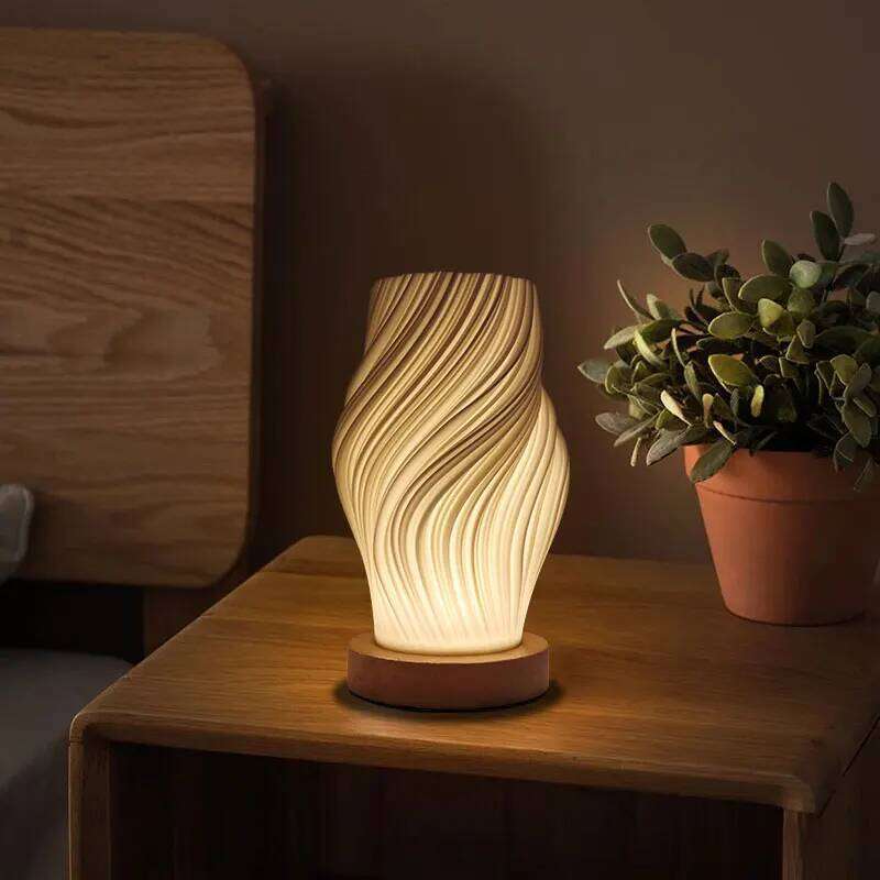 Lampe de table au design minimaliste moderne, commande par bouton, base en bois à gradation sur 3 niveaux, adaptée aux salons d'étude, aux bureau