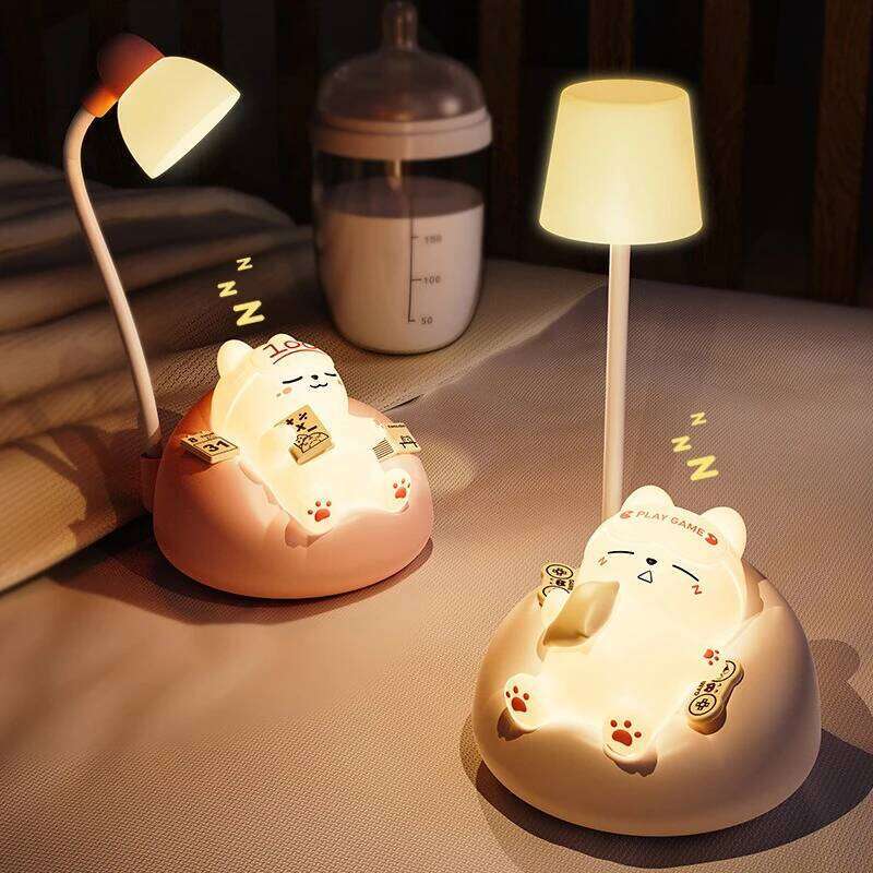 LED Table Veilleuse Dessin Animé Mignon Animal De Compagnie Ours Cochon Chat Chien USB Recharge Batterie Enfant Protection Des Yeux Blanc Chaud L