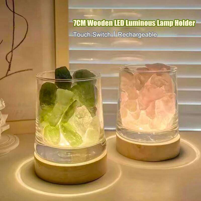 7CM créatif bricolage en bois support de lampe lumineuse interrupteur tactile lumière LED rechargeable base d'affichage cristal verre résine art