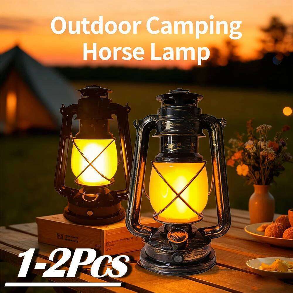 New Lantern Portable Camping with Flame Effect 3 Lighting Mode Vintage Desktop Atmosphere Light USB-C Rechargeable H260224