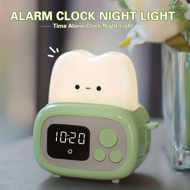 Tostadora nocturna de alto nivel de apariencia mesita de noche bonita luz para dormir mini reloj despertador de dibujos animados H260224 1 ud