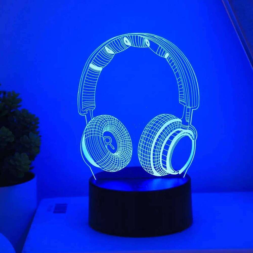 Veilleuse visuelle 3D avec écouteurs, USB tactile à 7 couleurs, adaptée aux lumières décoratives de la salle de jeux et de la chambre à coucher,