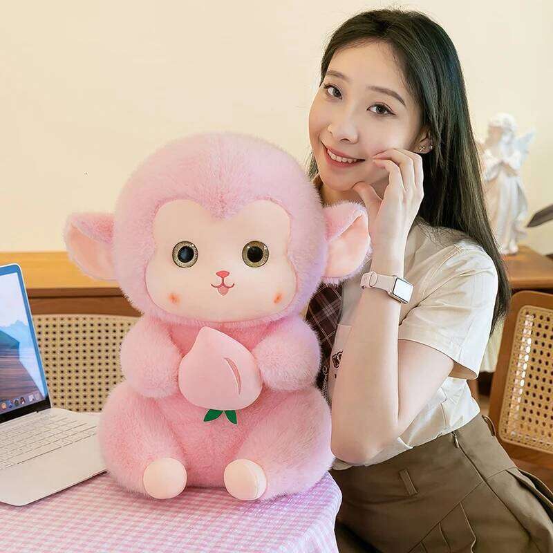 New cute little creative plush toy holding peach monkey children's doll birthday gift H260224-image-1095367838
