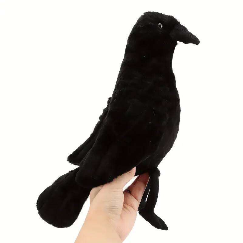 Simulated Black Exquisite Feathers Fill in Crow Plush Animals Birthday Christmas Gifts for Kids Halloween Gift Home Decor H260224-image-1095363717