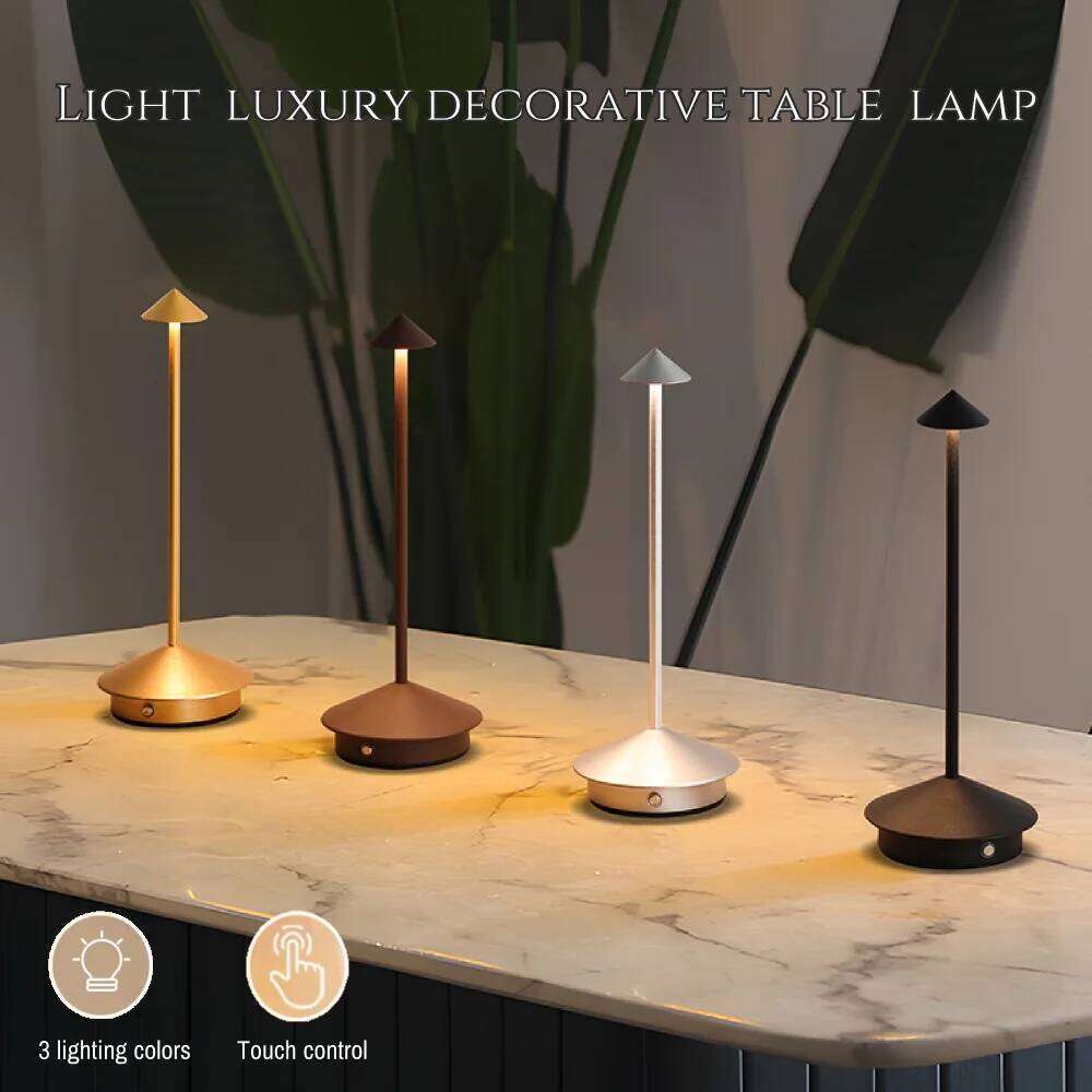 Lampe de bureau pointue LED créative charge tactile 3 couleurs gradation continue nuit hôtel bar restaurant table décoration lumière H260224