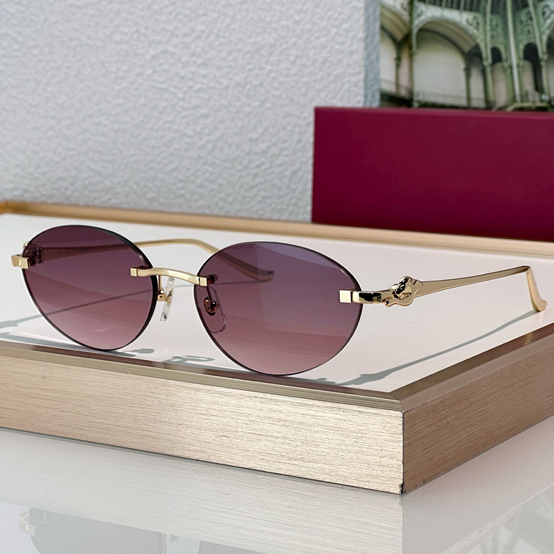 Designer internet celebrity's retro oval metal frameless CT0504S men and women outdoor UV resistant sports luxury sunglasses 400 with box