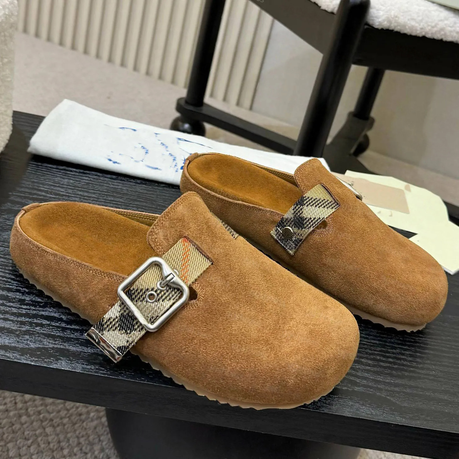 Pantofole di design Sandali da donna Sandali con zoccoli in pelle scamosciata a quadri Pantofole di design Moda uomo di alta qualità Sandali in pell