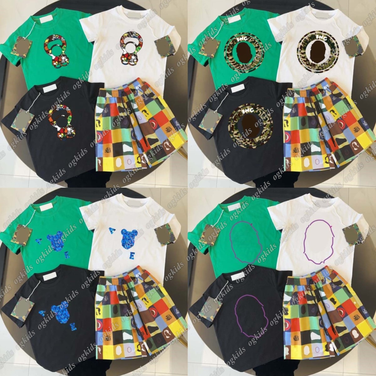 Designer kids Clothing Sets boys girls toddler clothes baby T-shirts shorts set children infant green black white casual summer suits D9VD#-image-1076876733