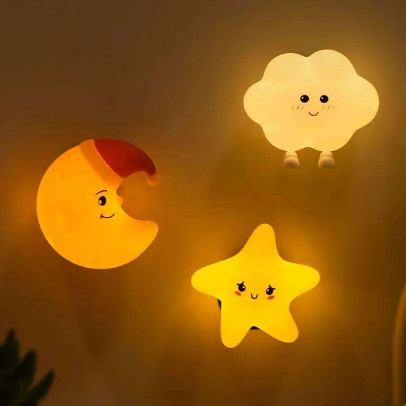 Mini LED USB rechargeable dessin animé étoiles lune silicone nuit toucher lumière douce applique murale cadeau pour enfants H260224