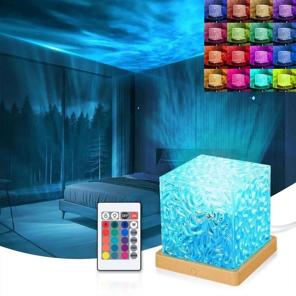 Lampe de table rotative à flamme RVB 16 couleurs, filigrane dynamique, adaptée à tous les types de pièces, veilleuse d'ambiance de décoration de