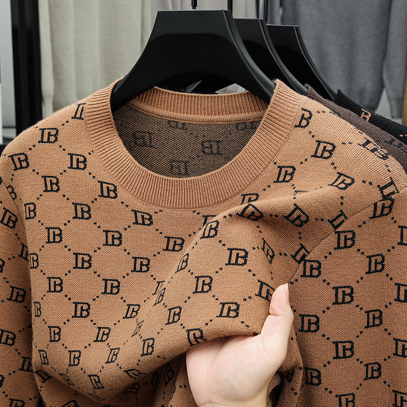 Luxury Brand Designer Clothes Men's Fashionable Knitted Long-Sleeve Casual High-Quality Round-Neck Trendy Slim-Fit Base Shirt Top