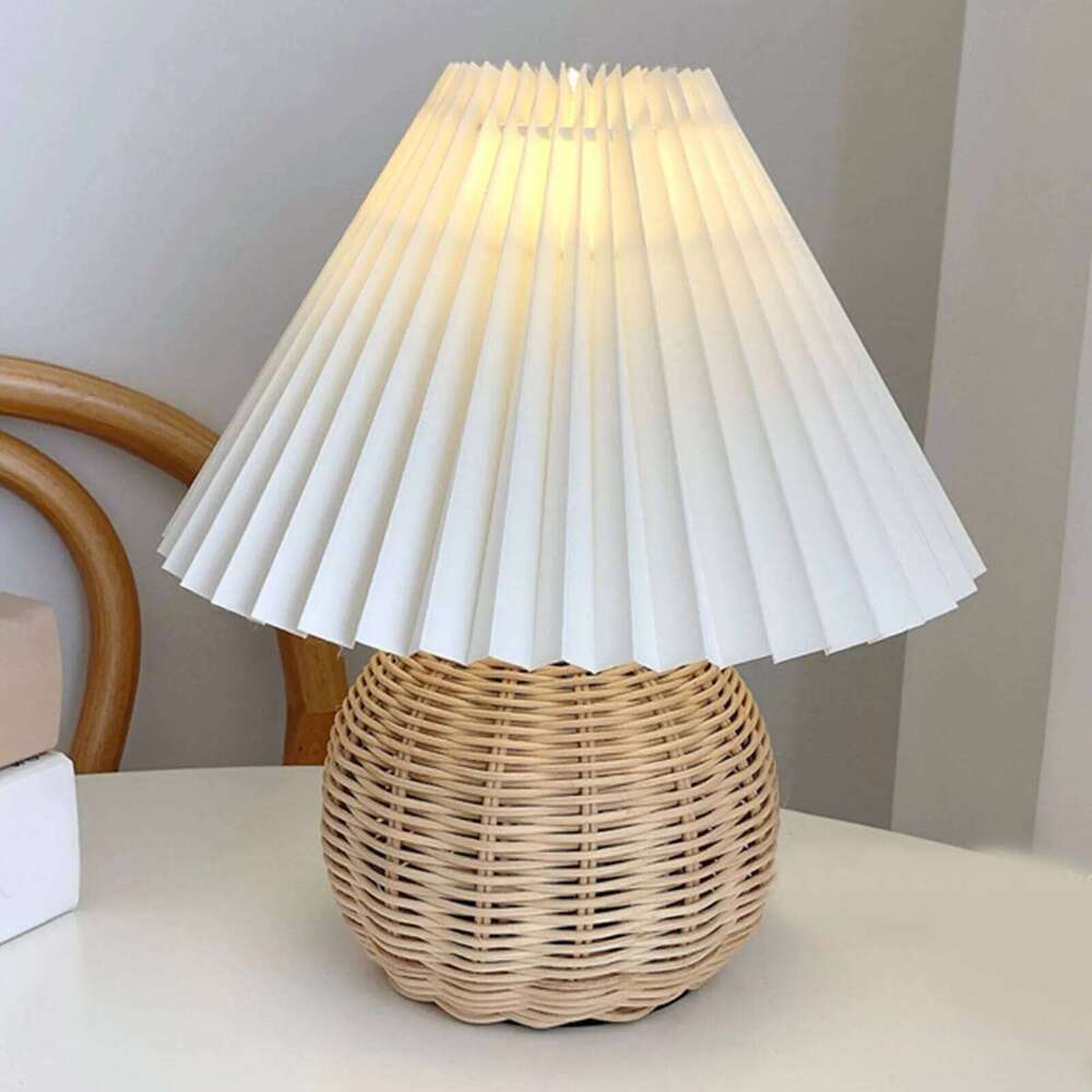 Mini Table de chevet en rotin plissé, pour chambre à coucher, salon, Table d'appoint, lampe esthétique Vintage, H260224
