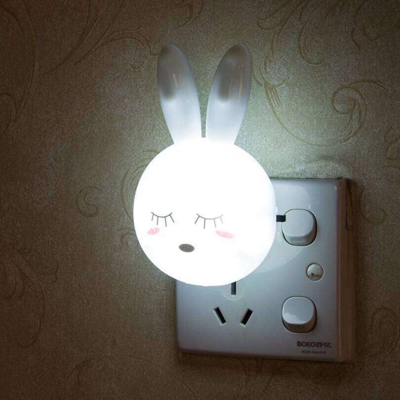 Lindo conejo de dibujos animados luz LED AC110-220V interruptor de pared noche niños lámpara de noche para dormitorio regalos para niños con enchufe
