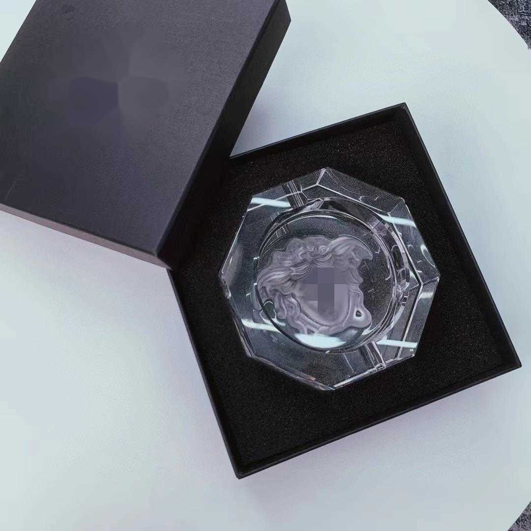 Crystal Round Ashtray Medusa Light Glass Ashtray for Home Living Room Office T260224-image-1095305926
