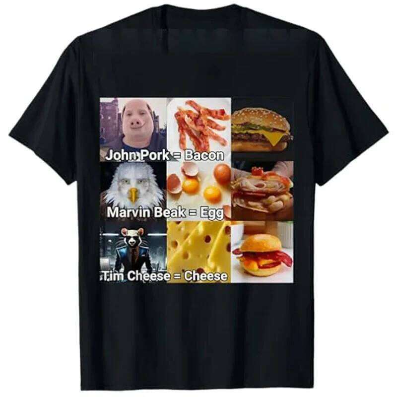 T-Shirt drôle de personnage de Burger John Pork Marvin Beak Tim Cheese Design avec Bacon Egg Food Print T-Shirt graphique humoristique Z260224